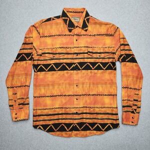 VINTAGE Roper Shirt Small Orange Geometric Western‎ Aztec Pearl Snap Barrel Cuff